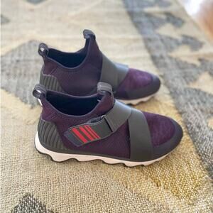 Sorel Sneakers Women Kinetic Sneak Red Maroon Pebbled White 9us Adjustable